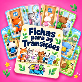 Capa das Fichas para as Transições, com os bichinhos em fila