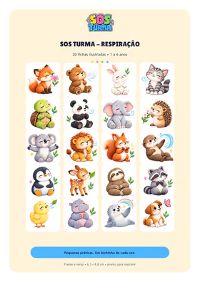Capa do módulo Respiração do Kit SOS Turma Agitada, com a raposinha e outros bichinhos