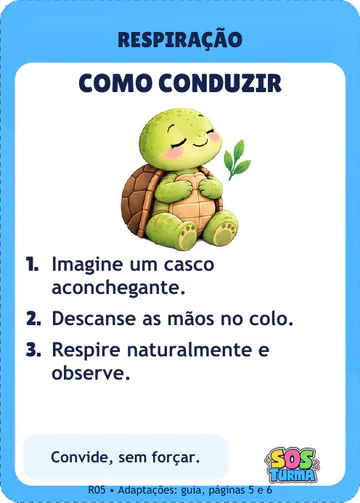 Ficha R05 Tartaruguinha no Casco, verso: como conduzir em 3 passos