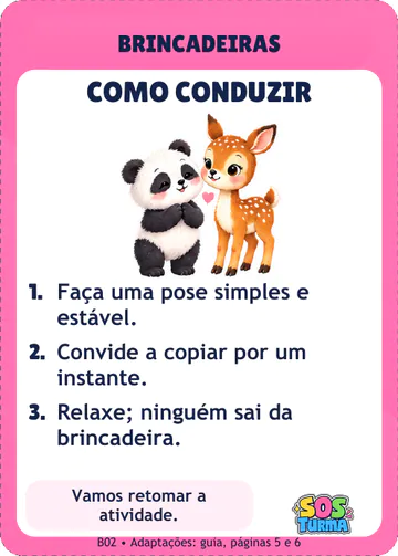 Ficha B02 Pandinha Vira Estátua, verso: como conduzir em 3 passos